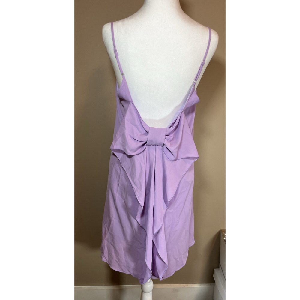 Womens Lavender Backless Pixie Mini Dress L Fairycore Romance Sheer Bow Twee